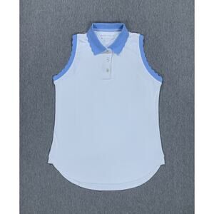 Peter Millar Blue and White Sleeveless Polo - Medium